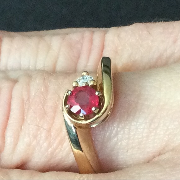 14k Yellow Gold Ruby and Diamond Ring - Picture 1 of 8